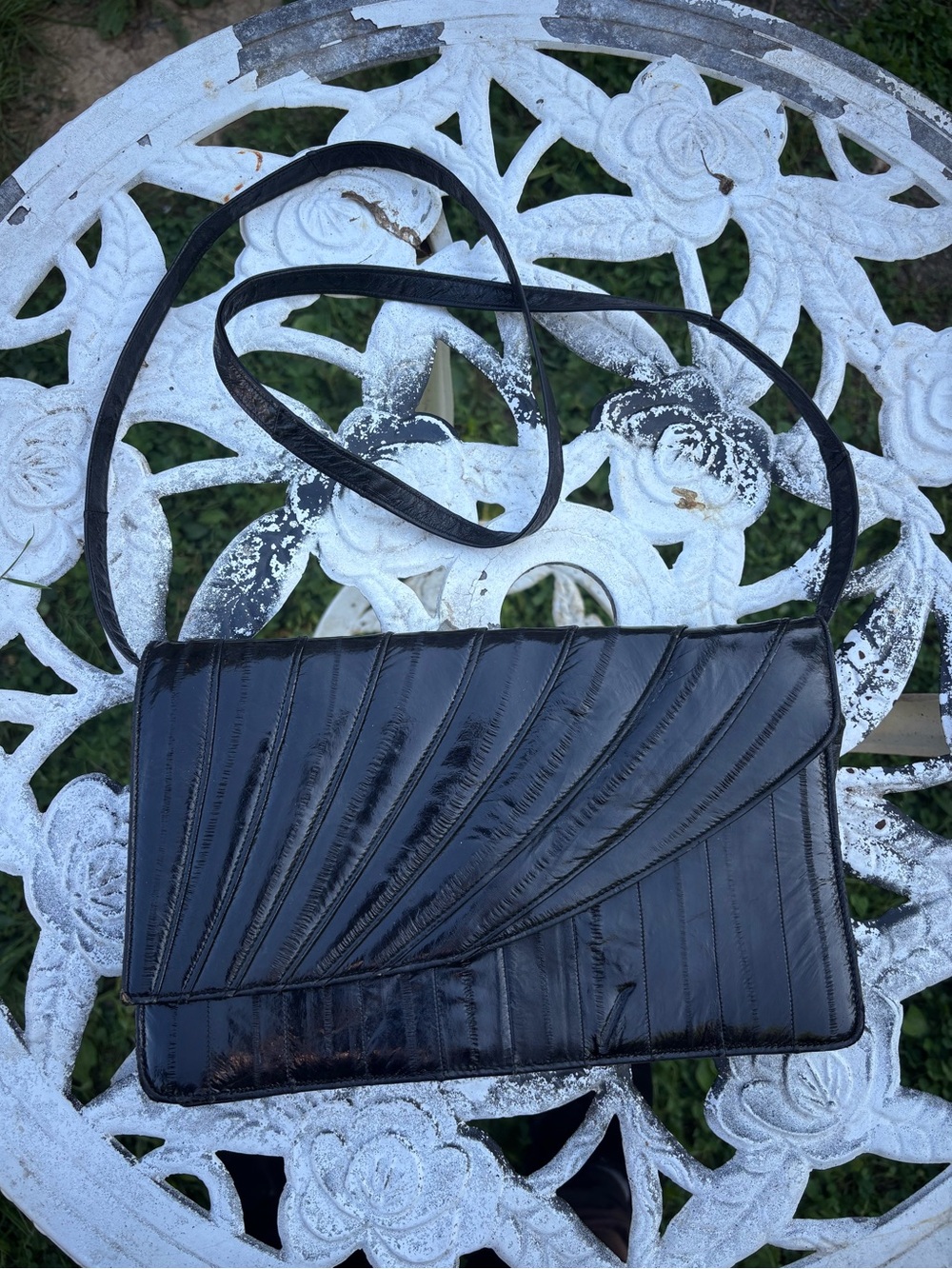 Vintage 1980s Sunco Black Genuine Eel Skin Handbag